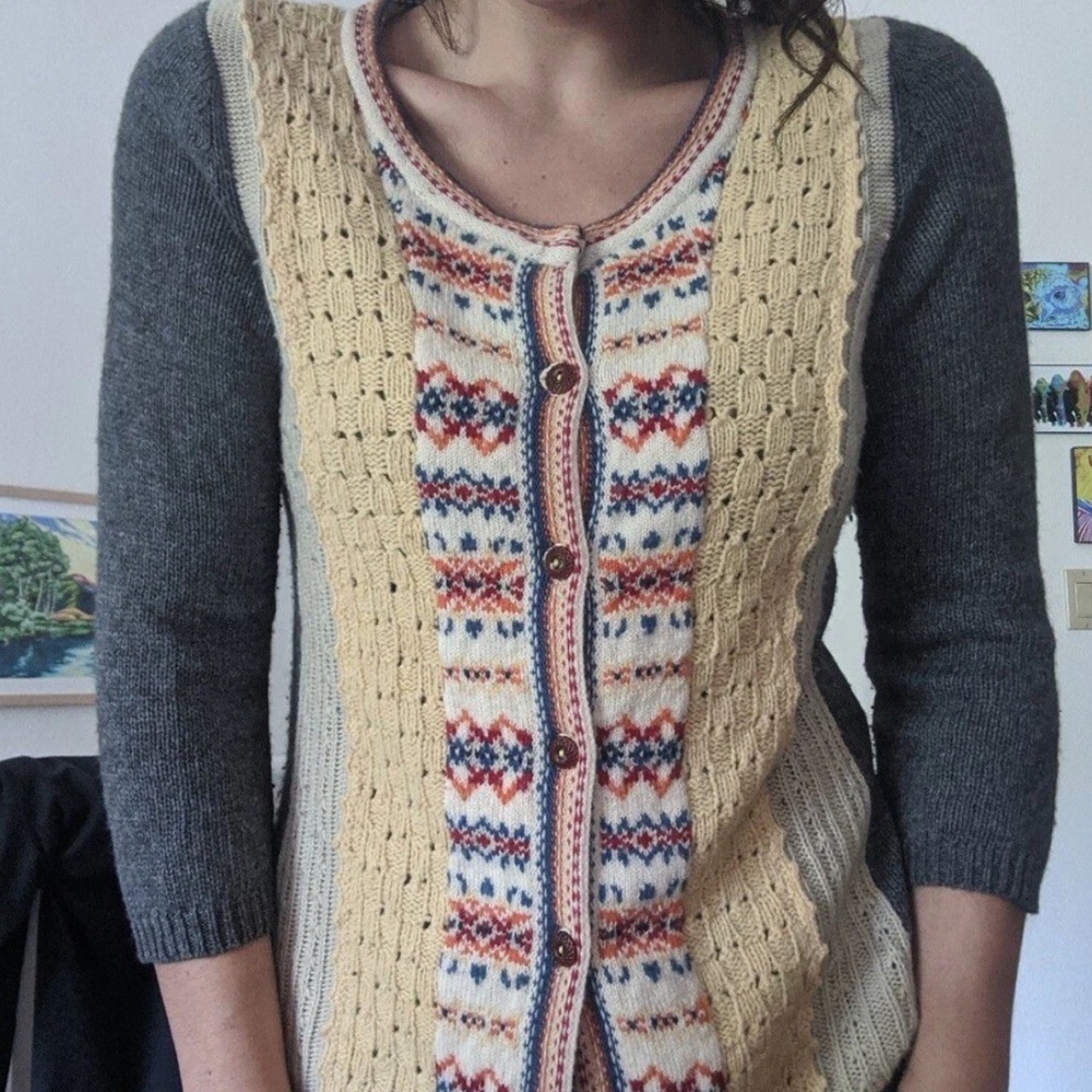 Anthropologie Field Flower Wander Cardigan Sweater Lambswool Cashmere M EUC!